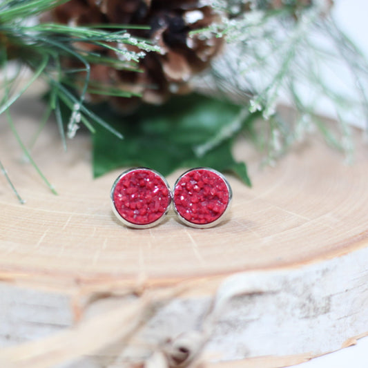 cranberry red chunky gemstone earrings