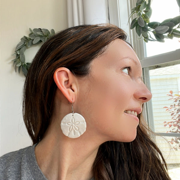 sand dollar crustacean clay earrings