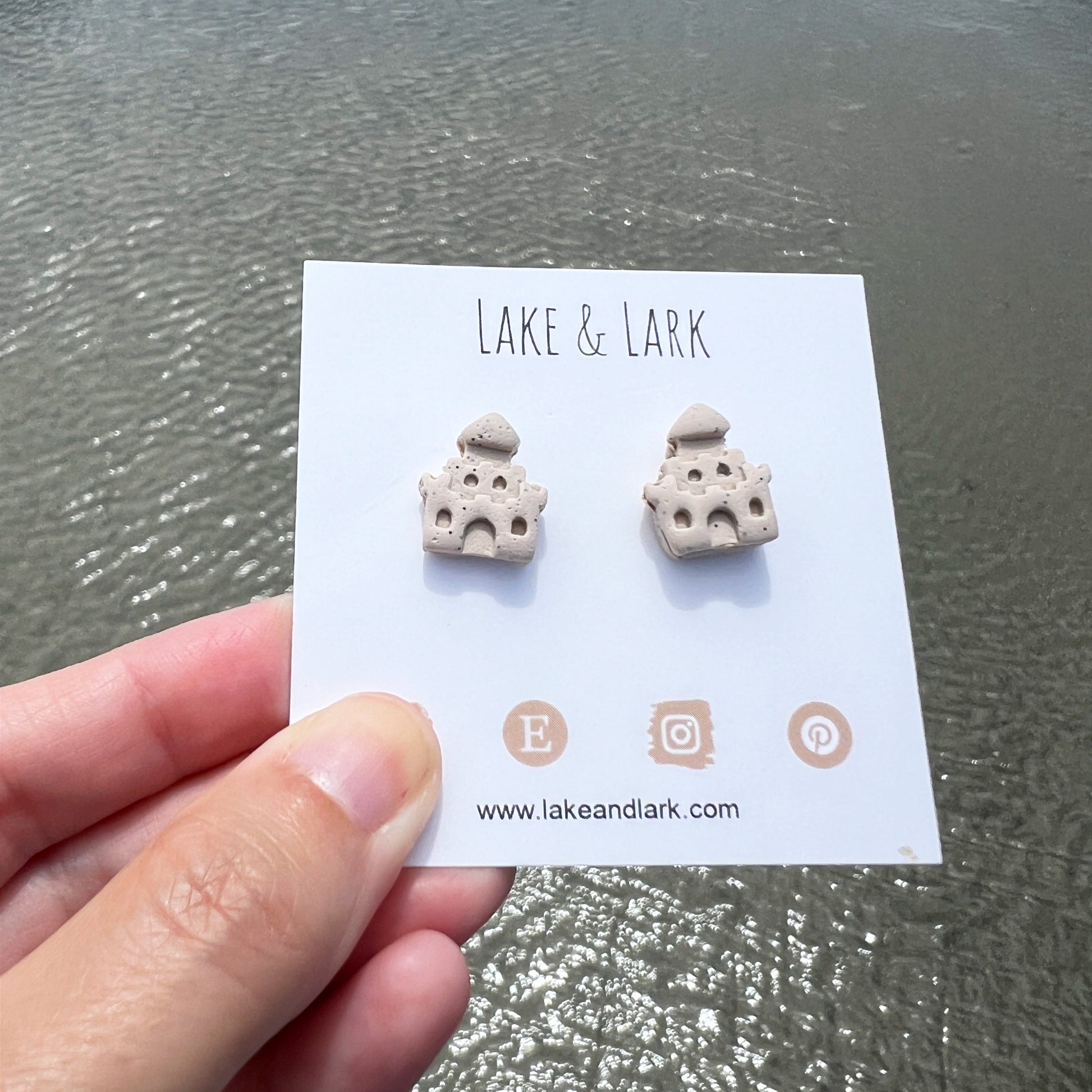 beach sand castle stud earrings