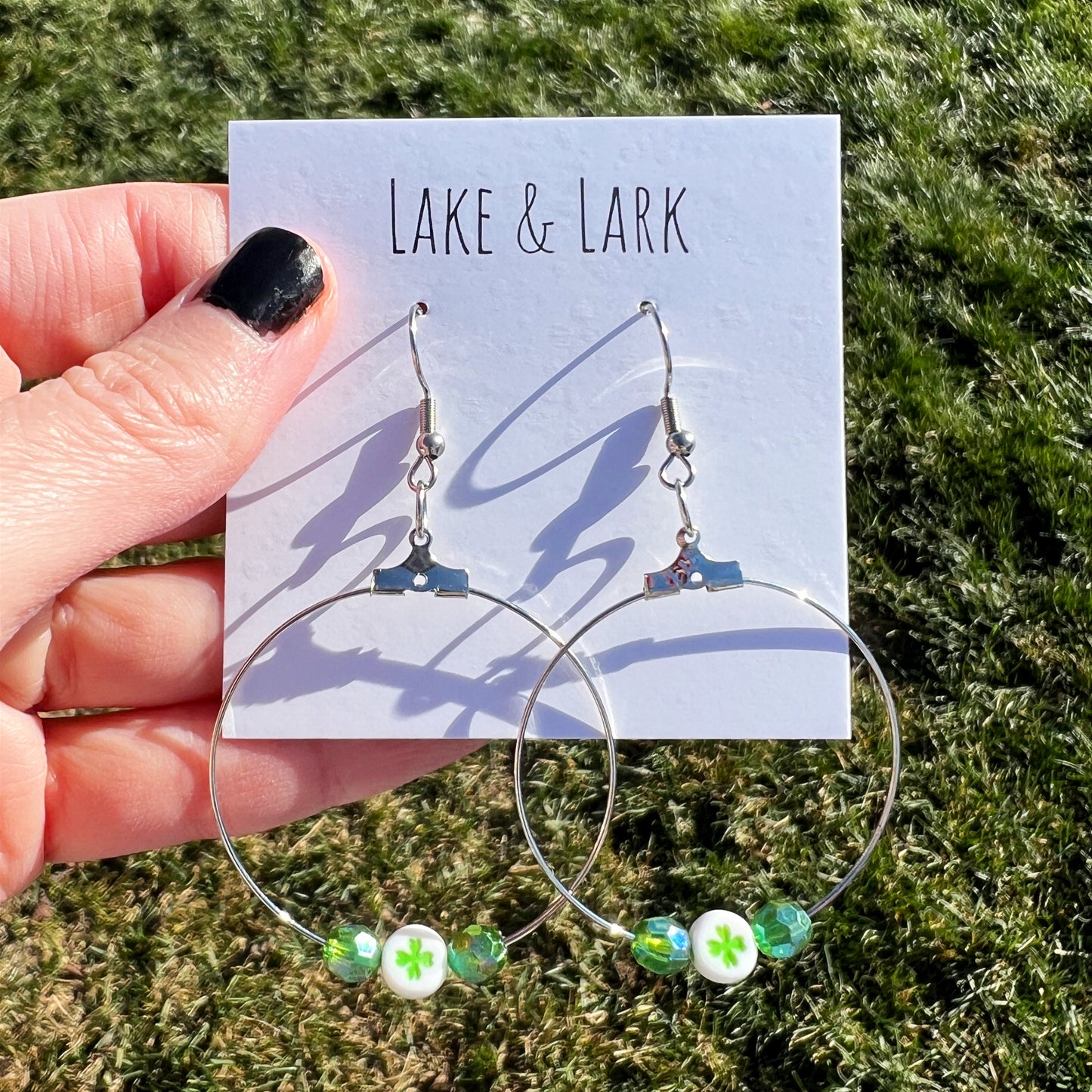 shamrock beaded hoop earrings st patricks day lake lark