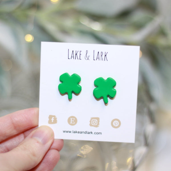 lucky four leaf clover clay stud earrings