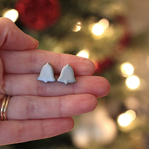 silver bell stud earrings