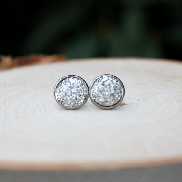 sparkly silver stud earrings