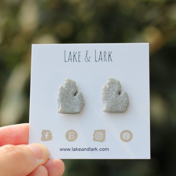 silver michigan stud earrings