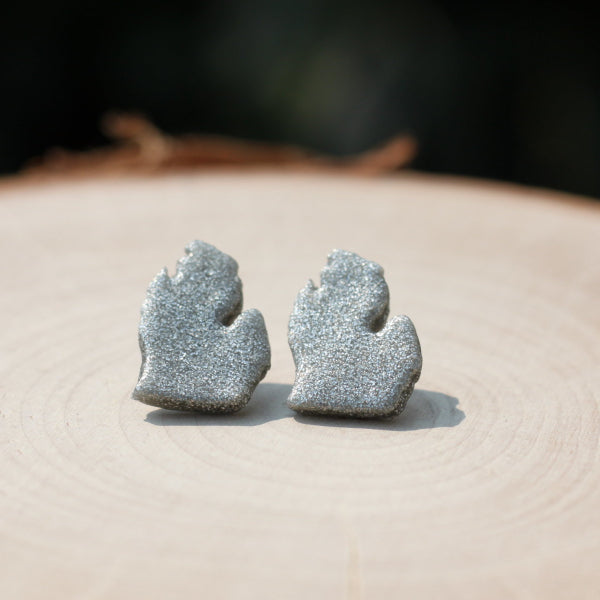 silver michigan mitten stud earrings