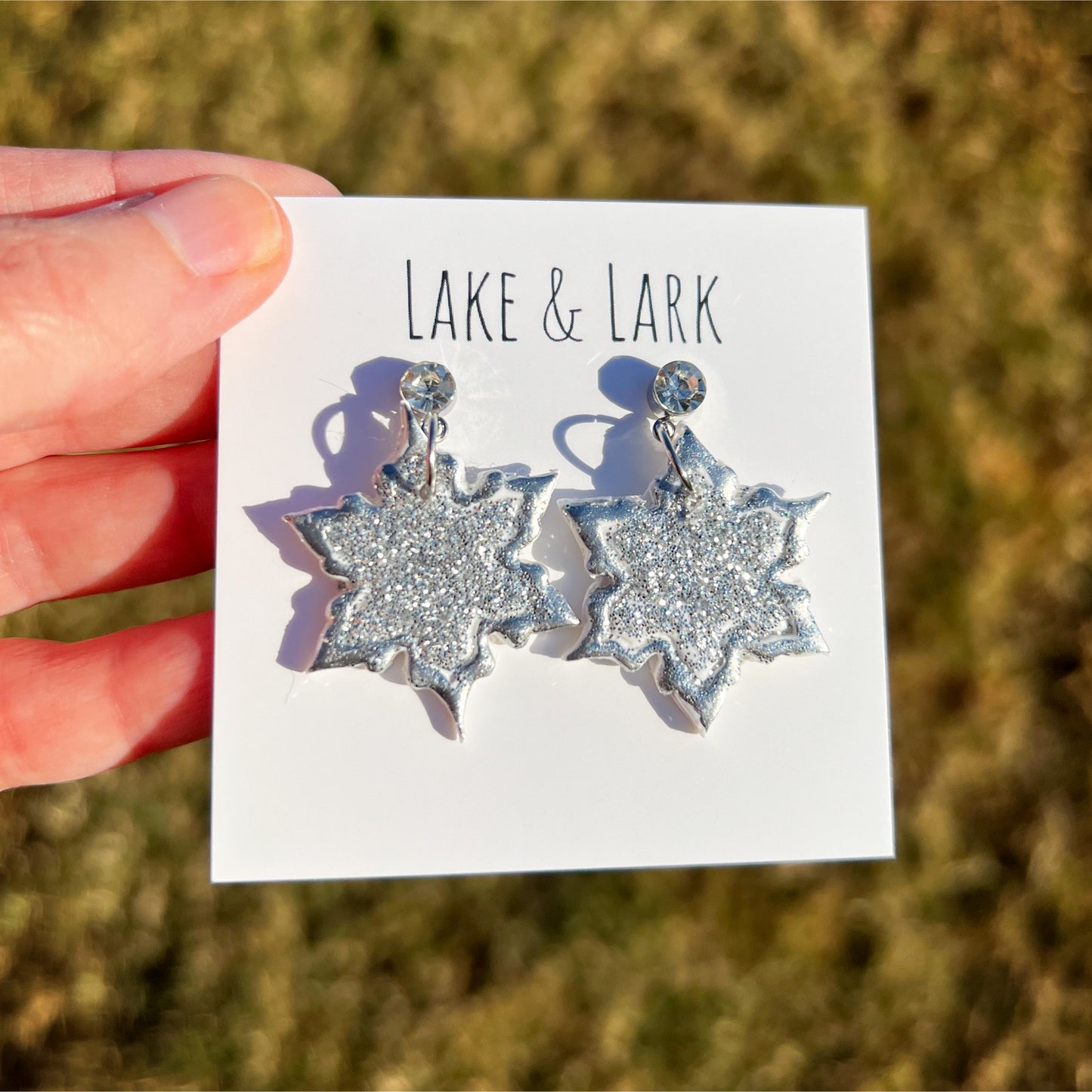 sparkly silver snowflake earrings