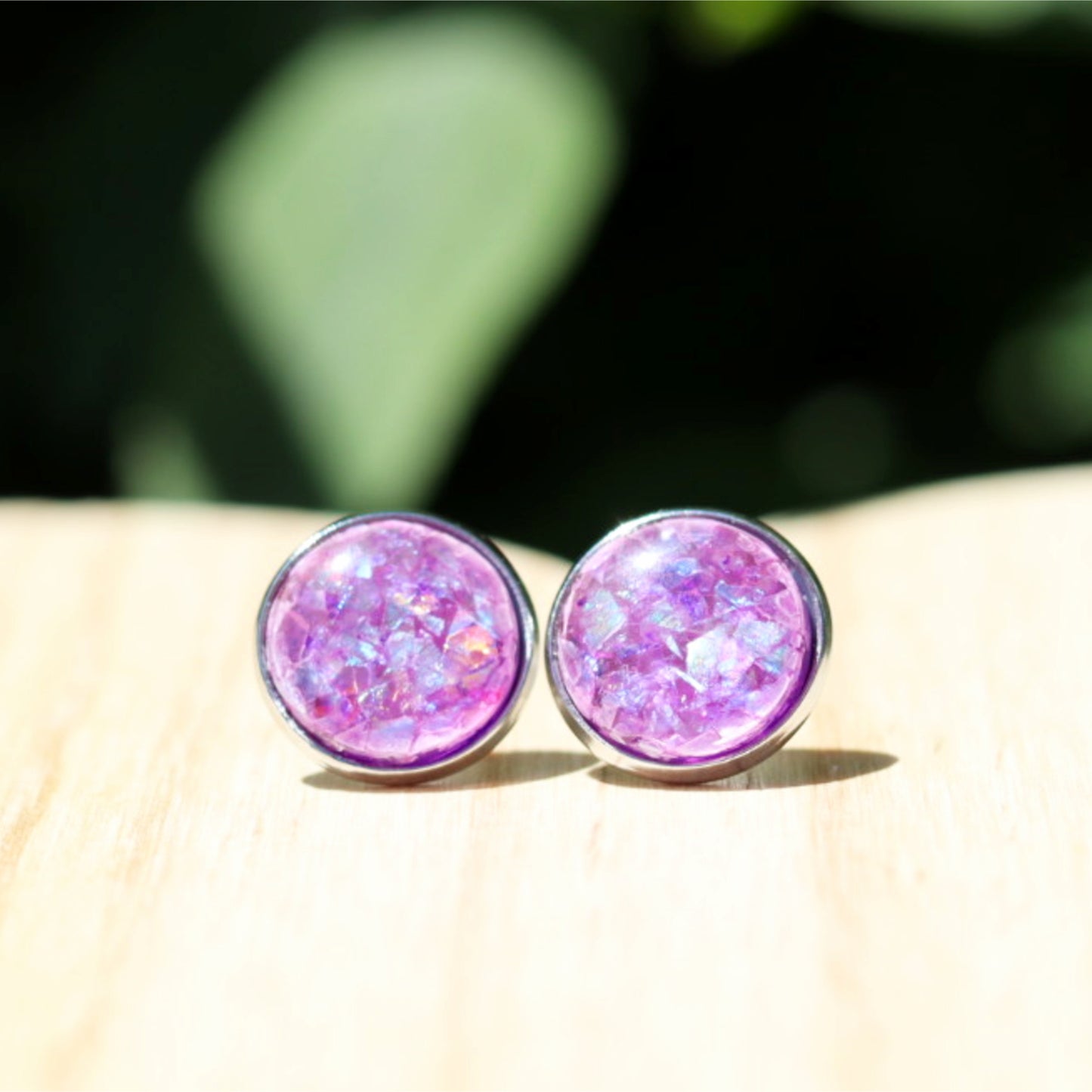 purple silver stud earrings