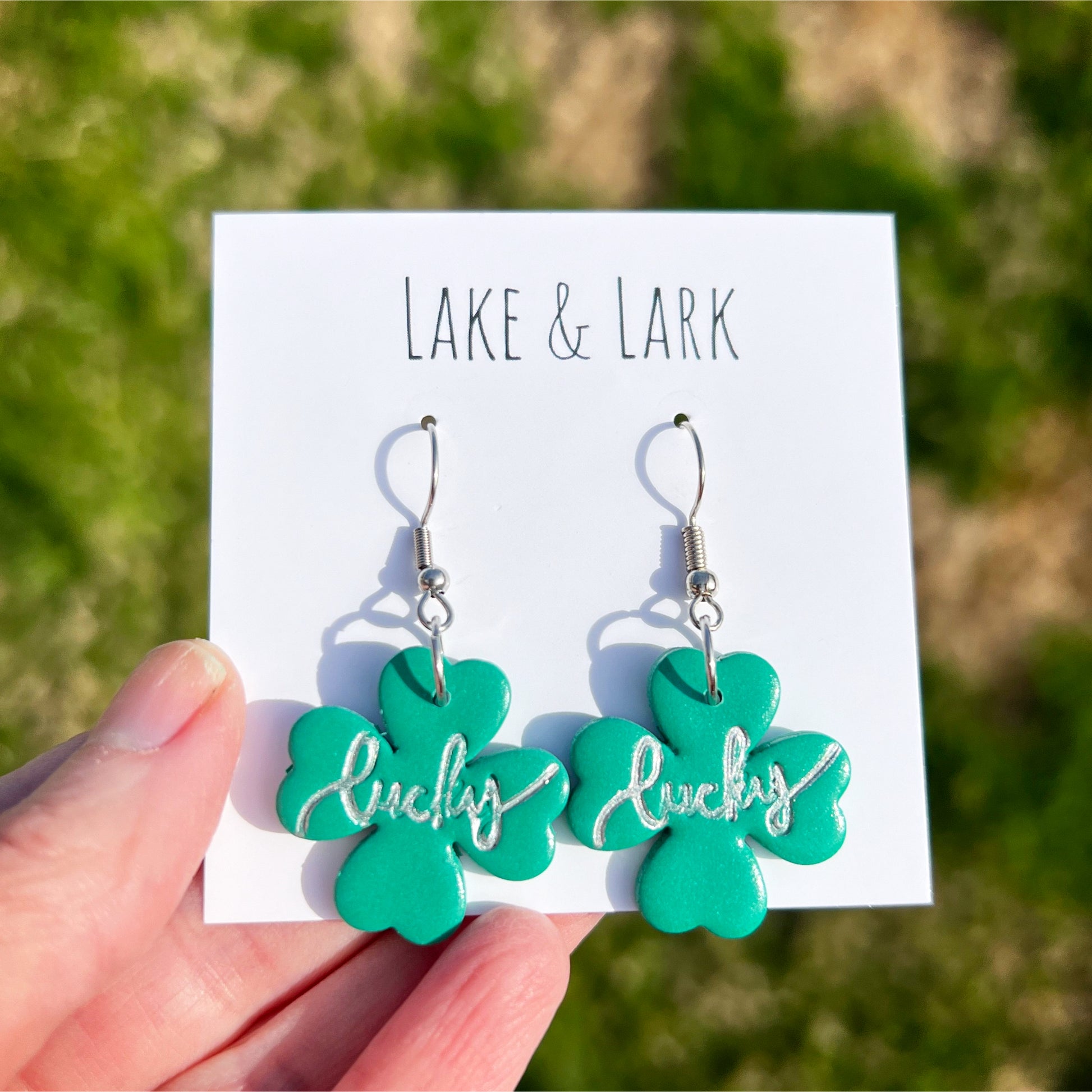 Smiling Shamrock Clay Earrings silver