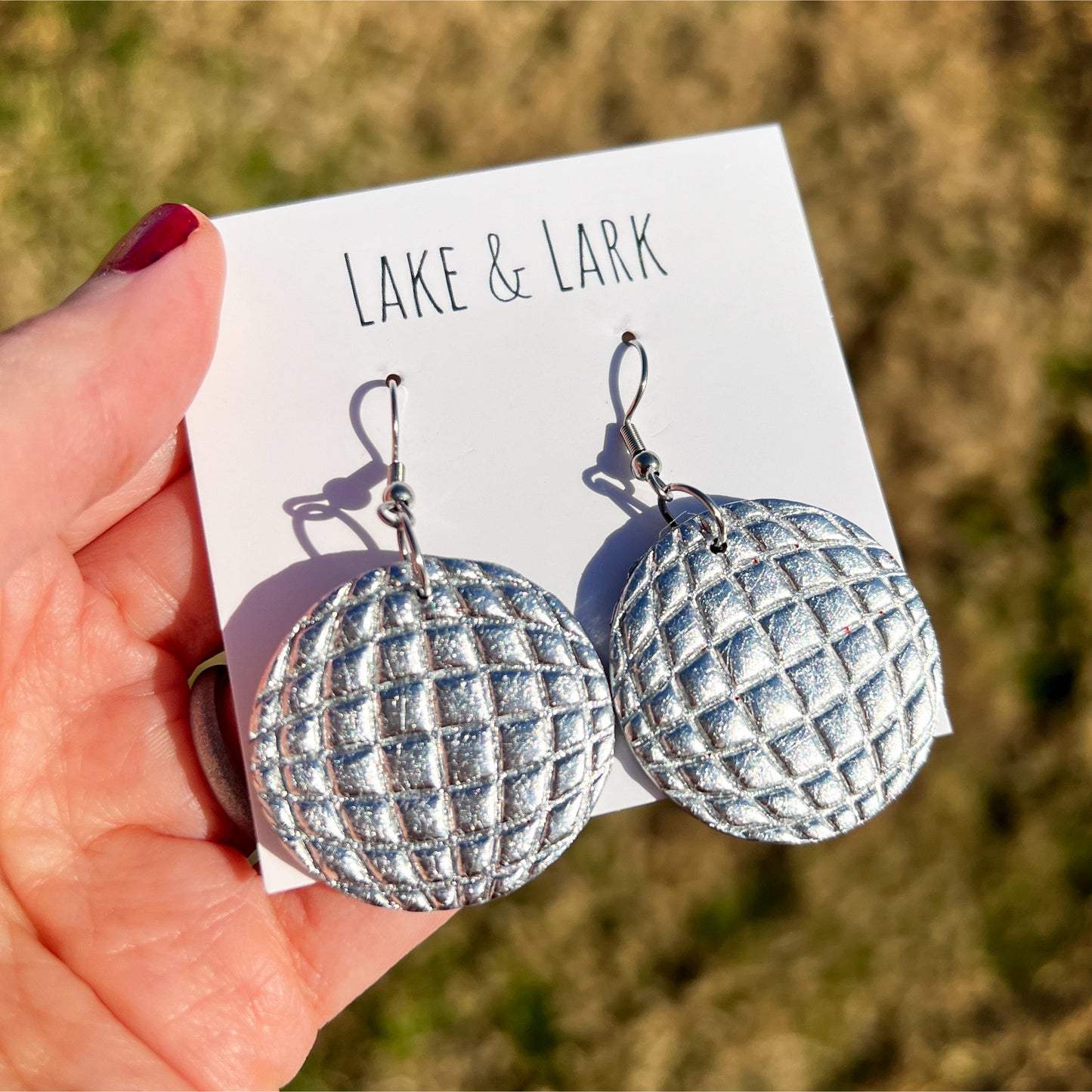 silver mirror ball new years earrings lake lark