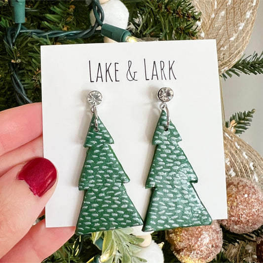 silver speckled christmas tree earrings lake lark