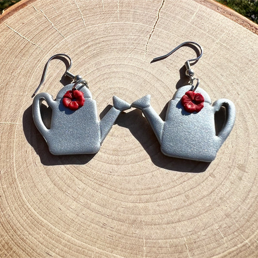 clay watering can earrings