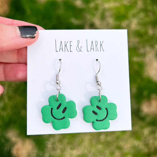 smiling four leaf clover earrings