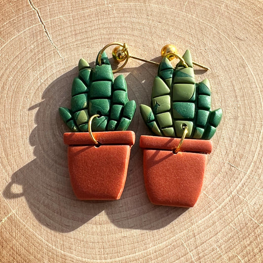 clay snake plant earrings