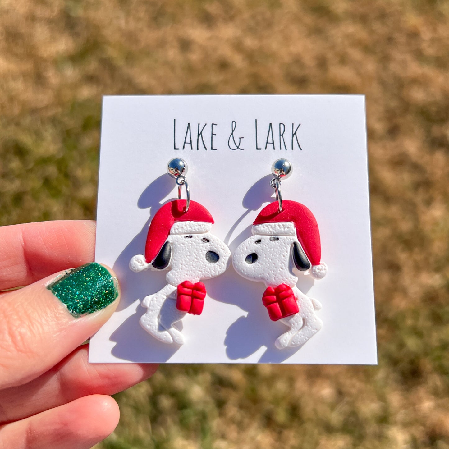 Snoopy Dog Santa Christmas Earrings | Handmade Holiday Jewelry