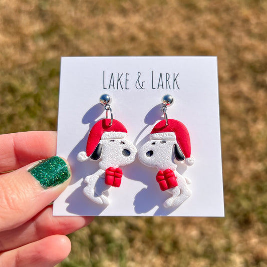 Snoopy Dog Santa Christmas Earrings | Handmade Holiday Jewelry