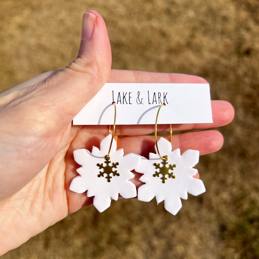 winter snowflake hoop earrings