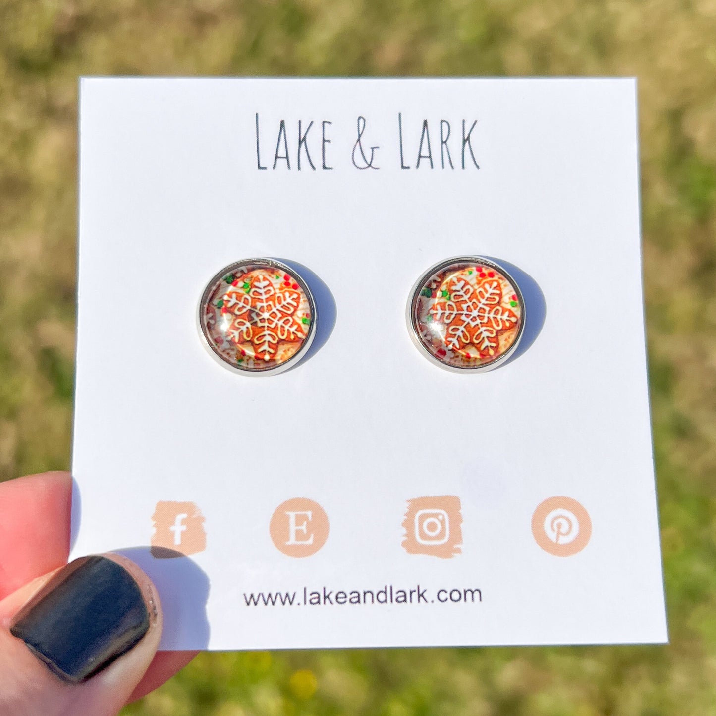 snowflake gingerbread cookie stud earrings lake lark