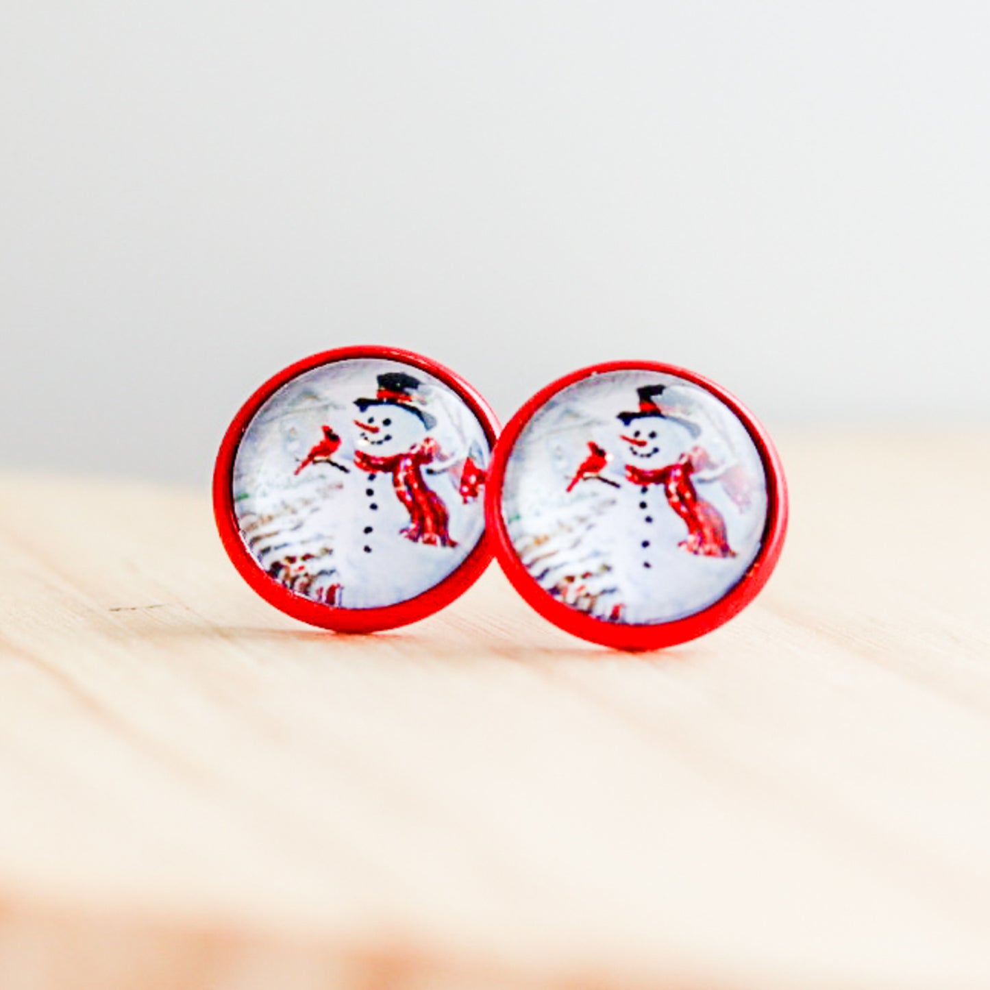 snowman cardinal stud earrings