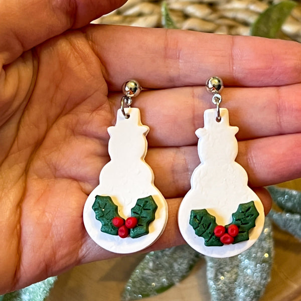 christmas snowman clay earrings