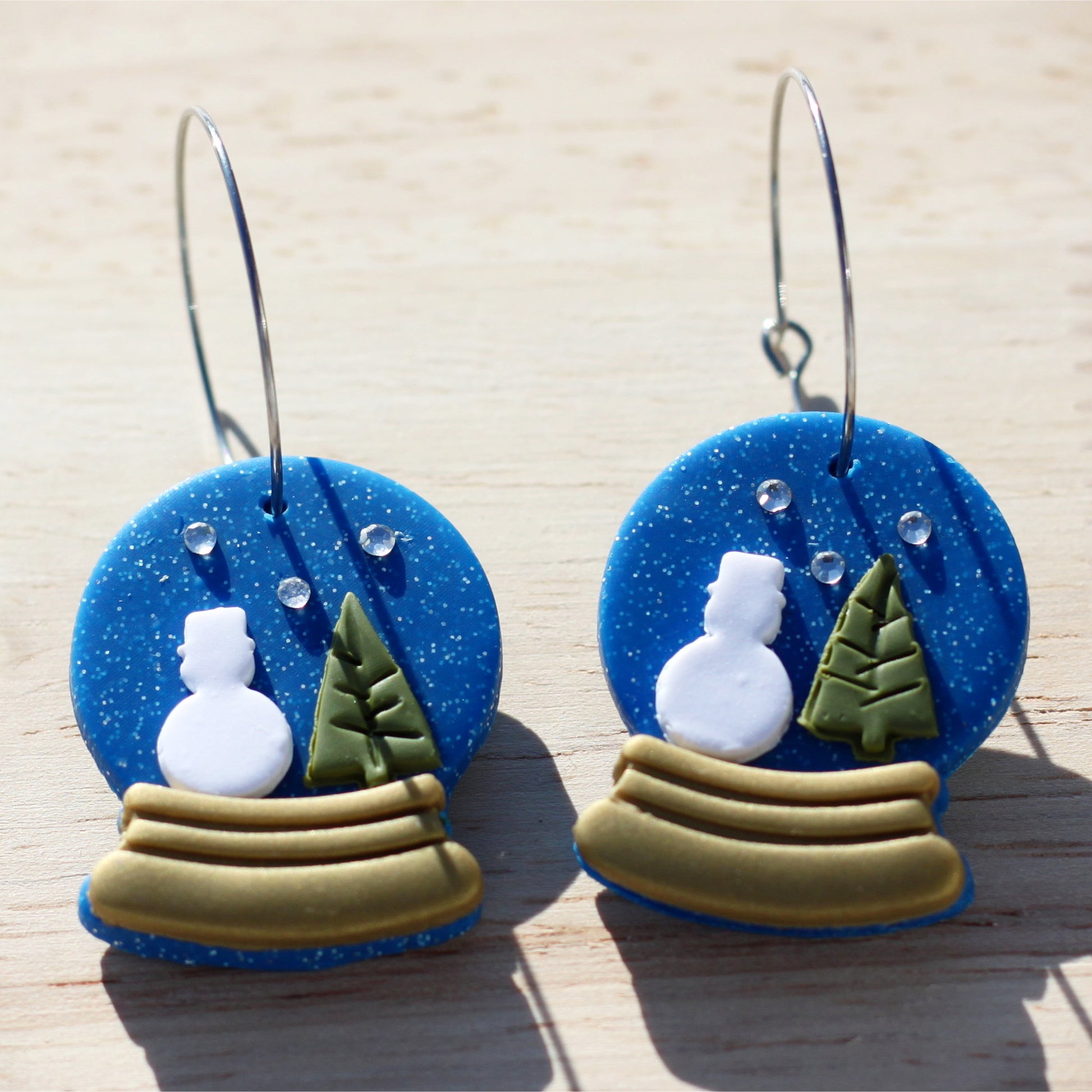 clay snowman snow globe winter earrings