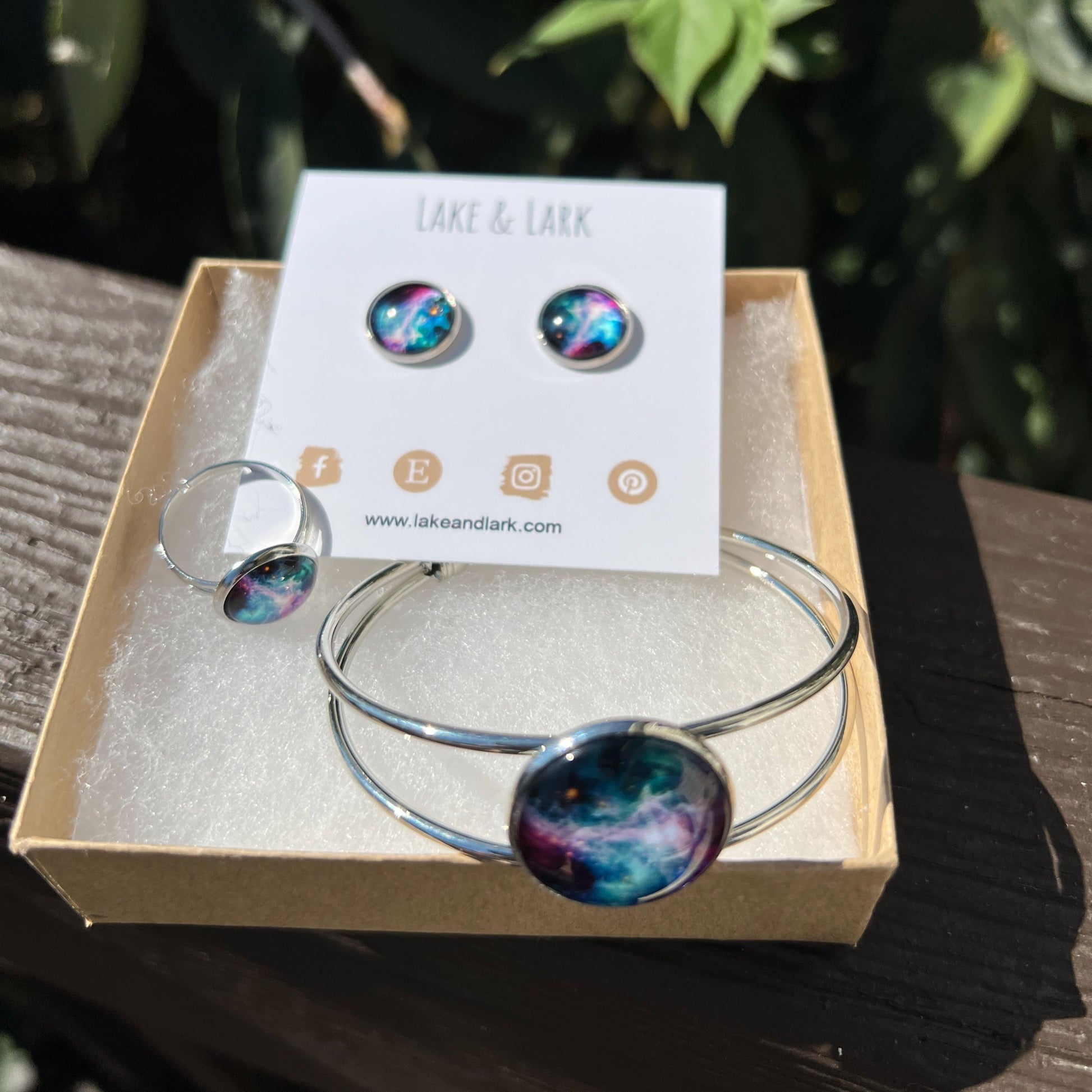 outer space galaxy bracelet earrings ring