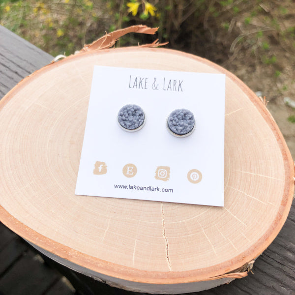 gray druzy stud earrings