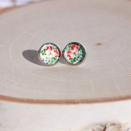 blue red green flower earrings