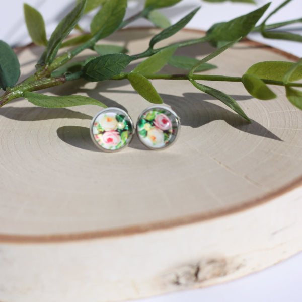 spring rose floral stud earrings lake and lark