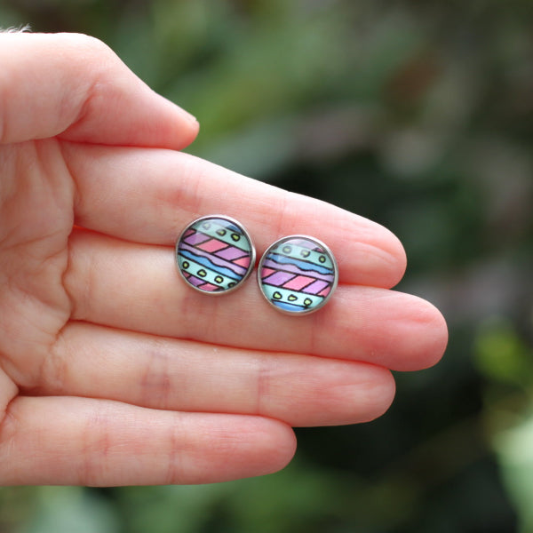 stained glass stud earrings lake lark