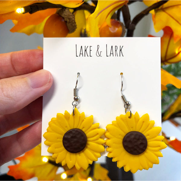 sunflower earrings jewelry gift lake lark