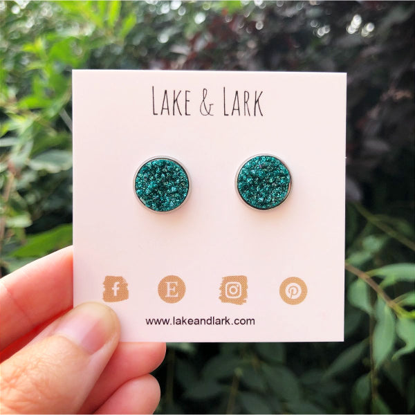 teal druzy stud earrings lake lark