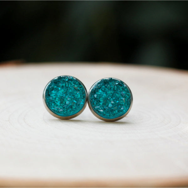 turquoise druzy stud earrings