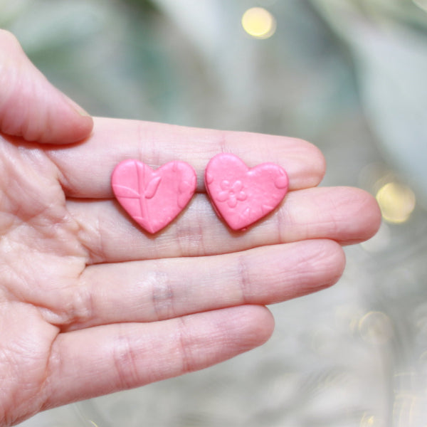 pink heart valentines clay earrings