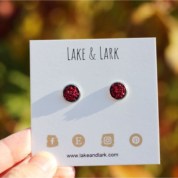 tiny deep red maroon stud earrings