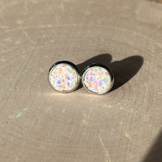 tiny glitter snow stud earrings