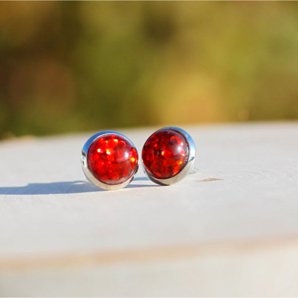 small red glitter christmas stud earrings