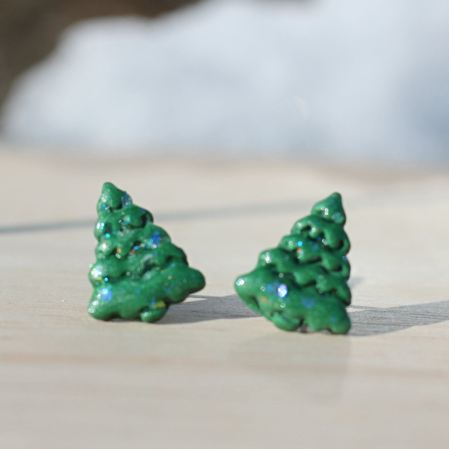 tiny christmas tree stud earrings