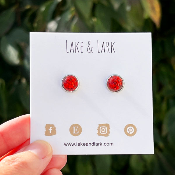 tiny red glitter stud earrings lake lark (1)