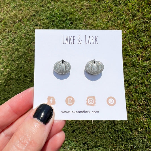 tiny disco ball pumpkin fall stud earrings