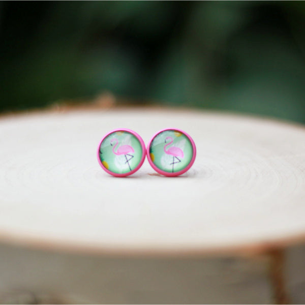 pink flamingo stud earrings