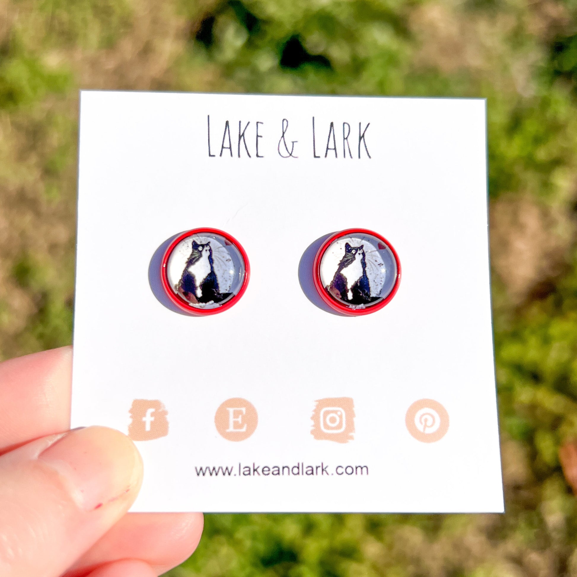 tuxedo cat love valentine stud earrings lake lark