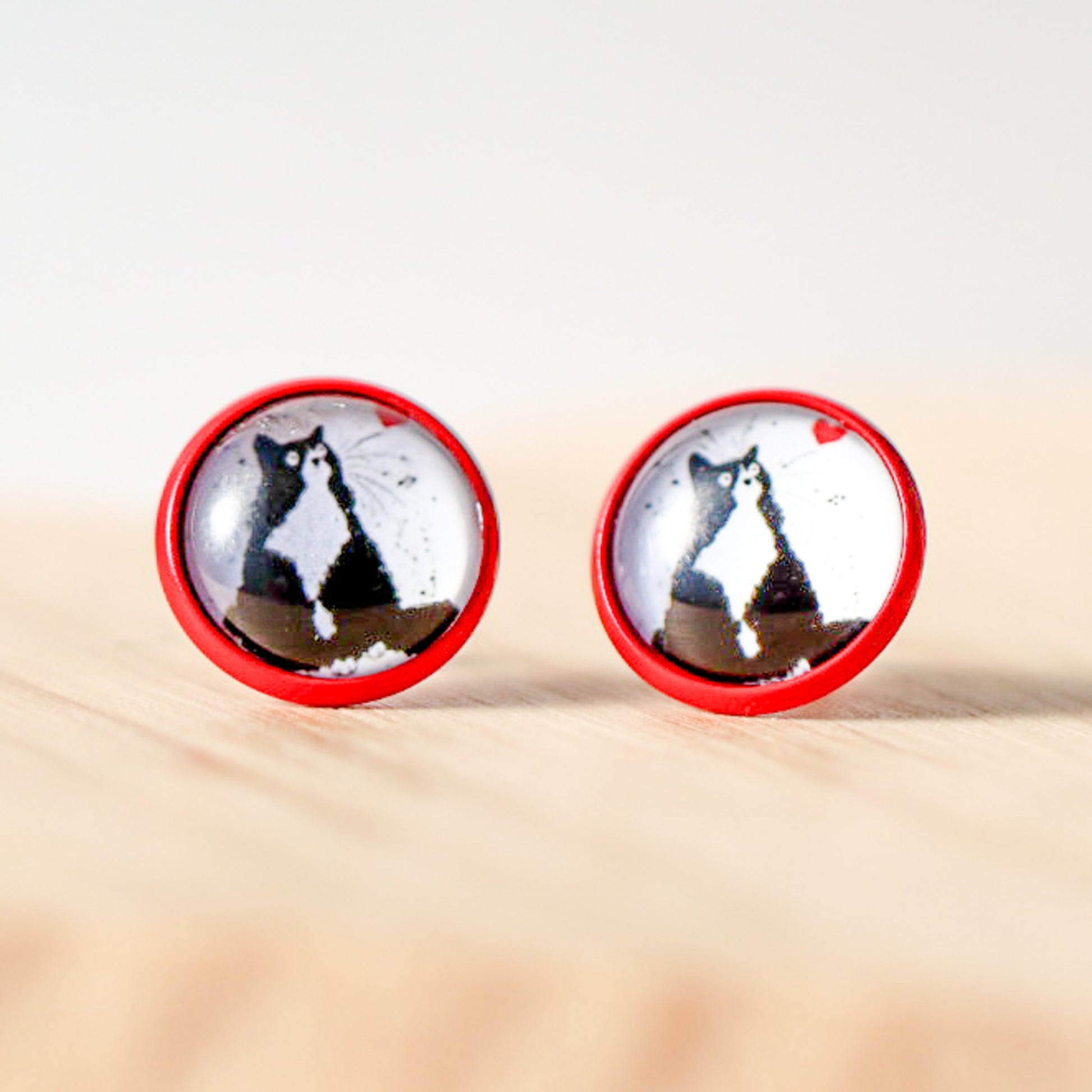 tuxedo cat heart stud earrings cat mom valentine gift