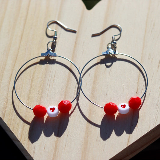 heart bead valentine hoop earrings