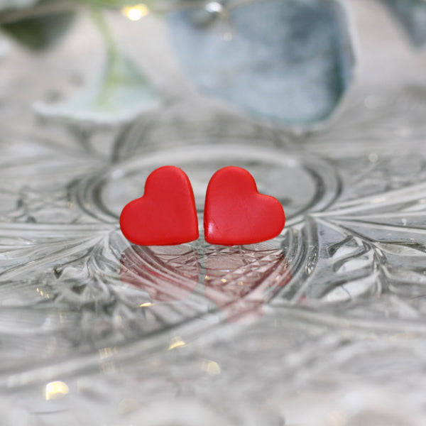 red heart stud earrings