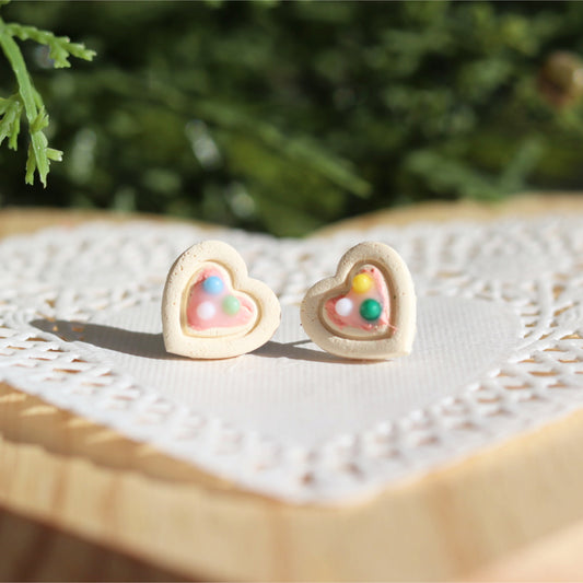 heart sugar cookie clay stud earrings