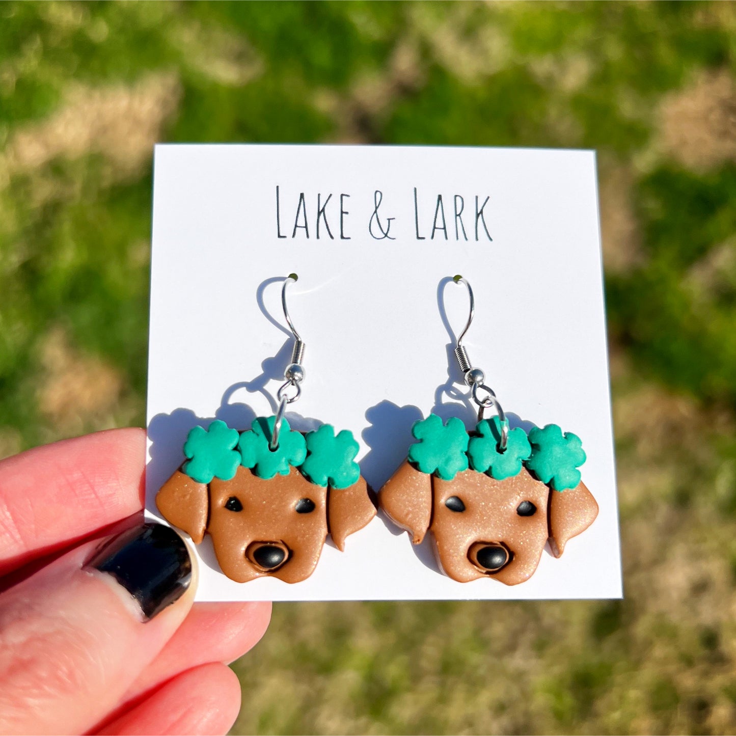 vizsla dog earrings shamrock crown st patricks day lake lark