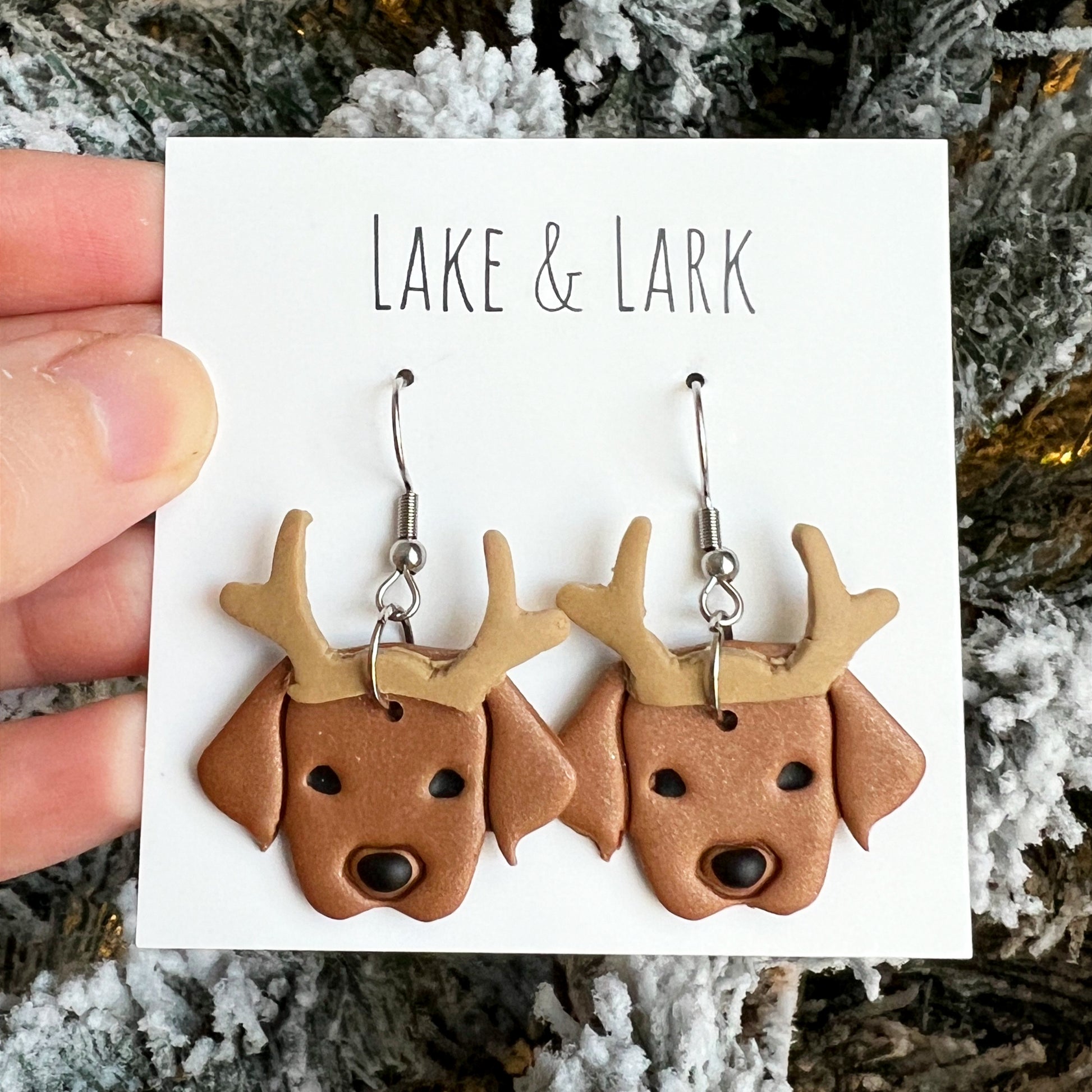 vizsla dog reindeer christmas clay earrings