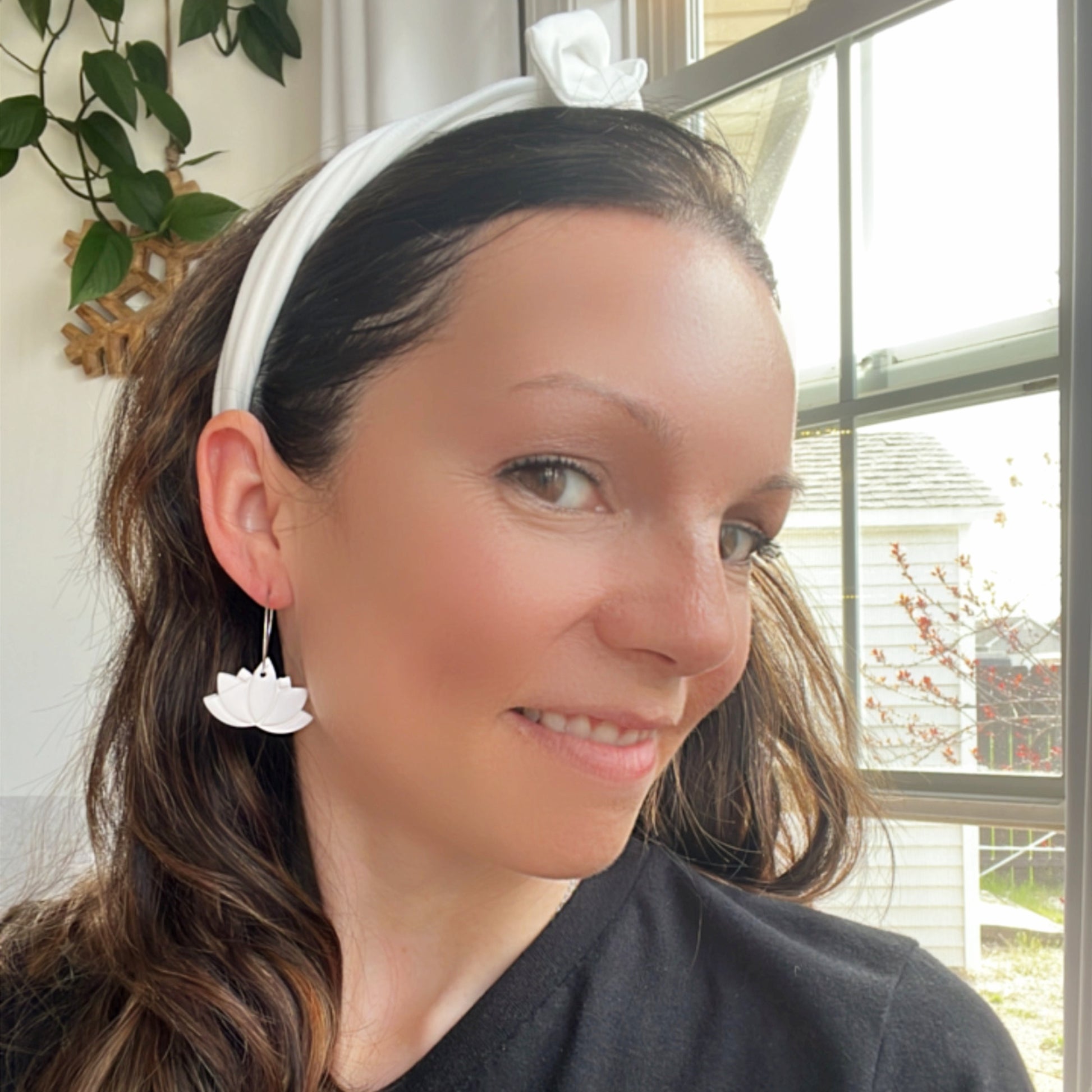 white lotus flower bridal earrings