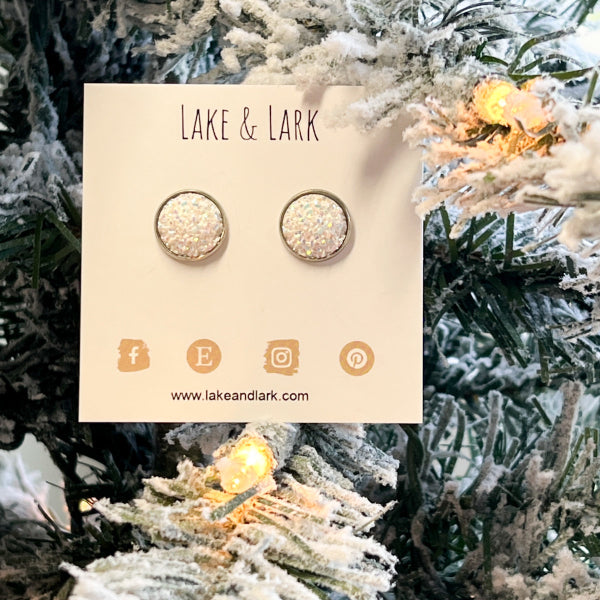 white snowball druzy stud earrings lake lark (1)