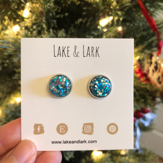 blue glitter stud earrings